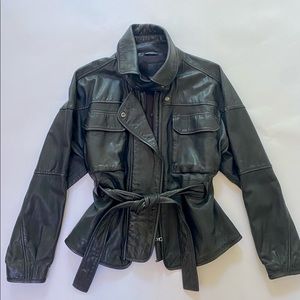 Marissa Webb Kayla black leather anorak jacket.